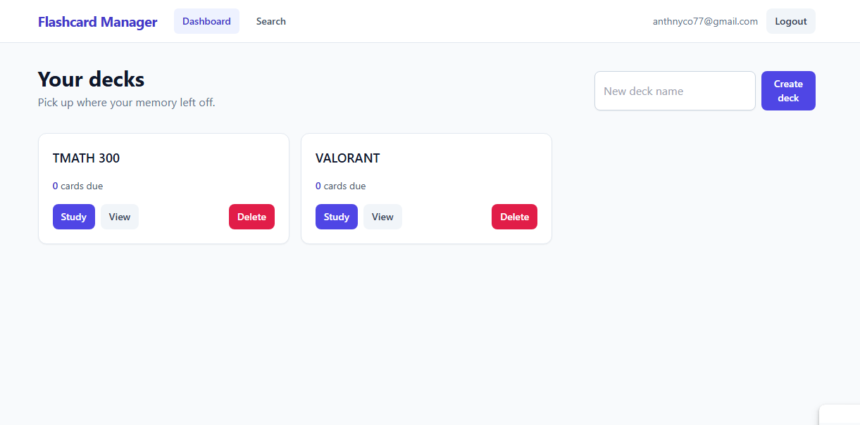 flashcard manager GUI preview